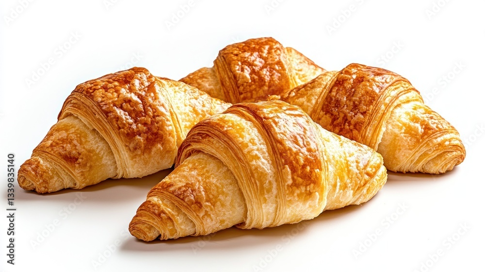 Three Golden Croissants on White Background Three Golden Croissants on White Background