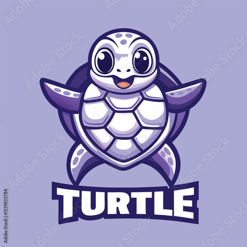 Cartoon Turtle Mascot Logo Vector Illustration with Cheerful Expression