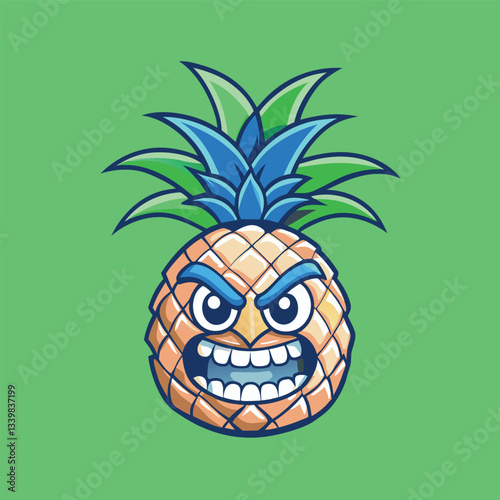 Enraged Cartoon Pineapple with Spikes on White Background