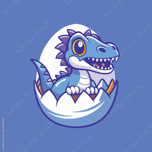 Baby Spinosaurus Emerging from its Egg in a Cartoonish Vector Illustration