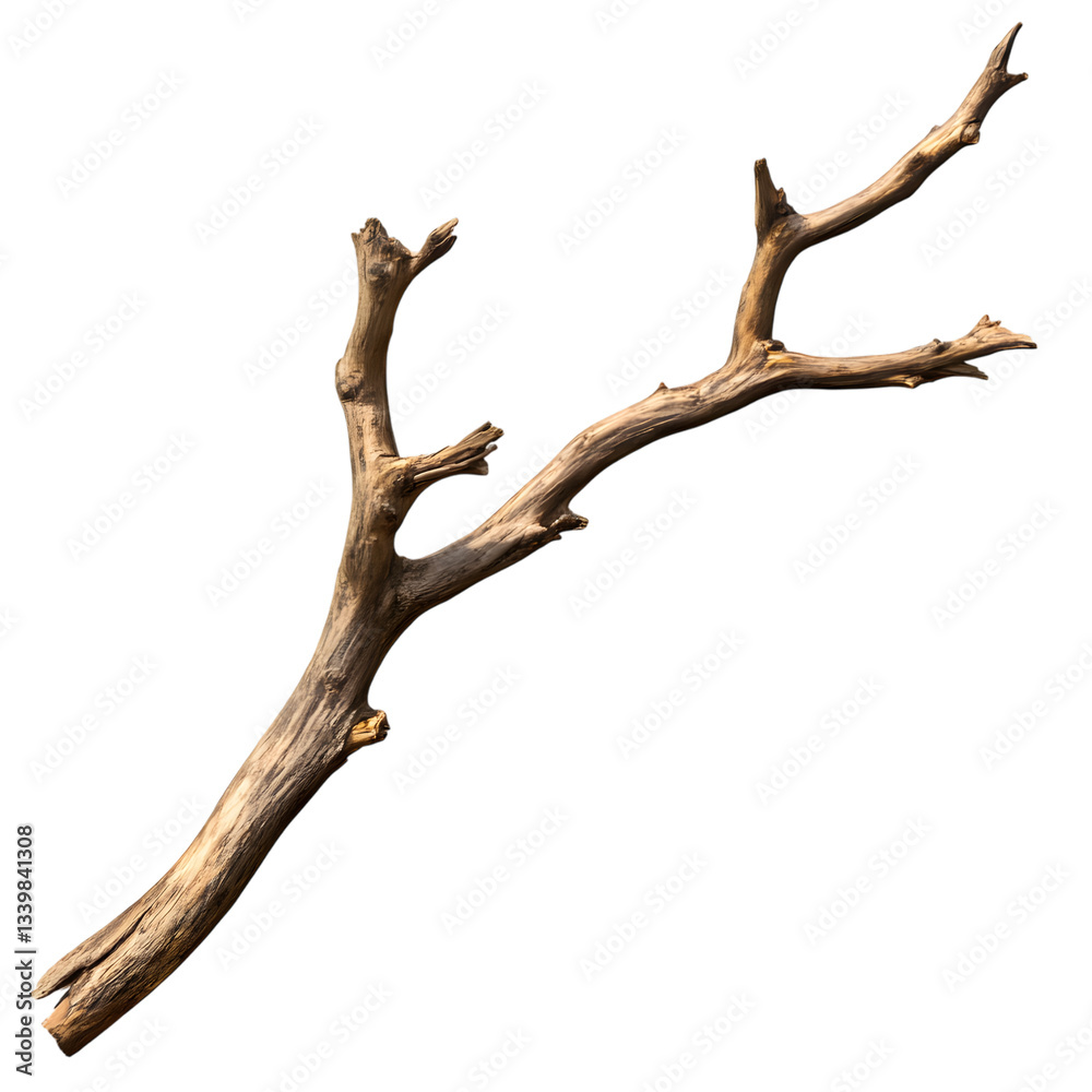 Wooden twig on clear transparent background cut out