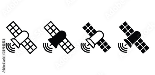 Satellite Communication Symbols Icon Set Black and White Color Vector Design Illustration