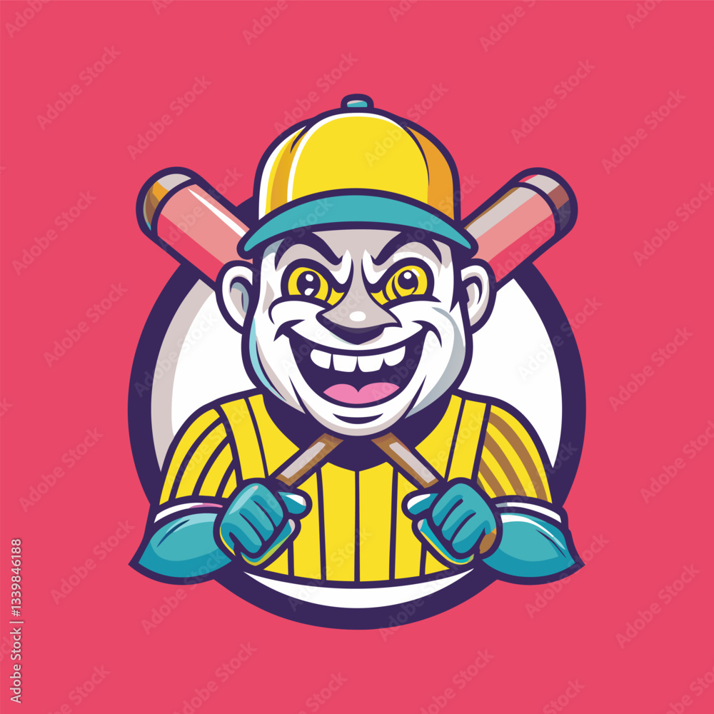 Naklejka premium Cartoonish and Vibrant Baseball Player Mascot Logo Illustration