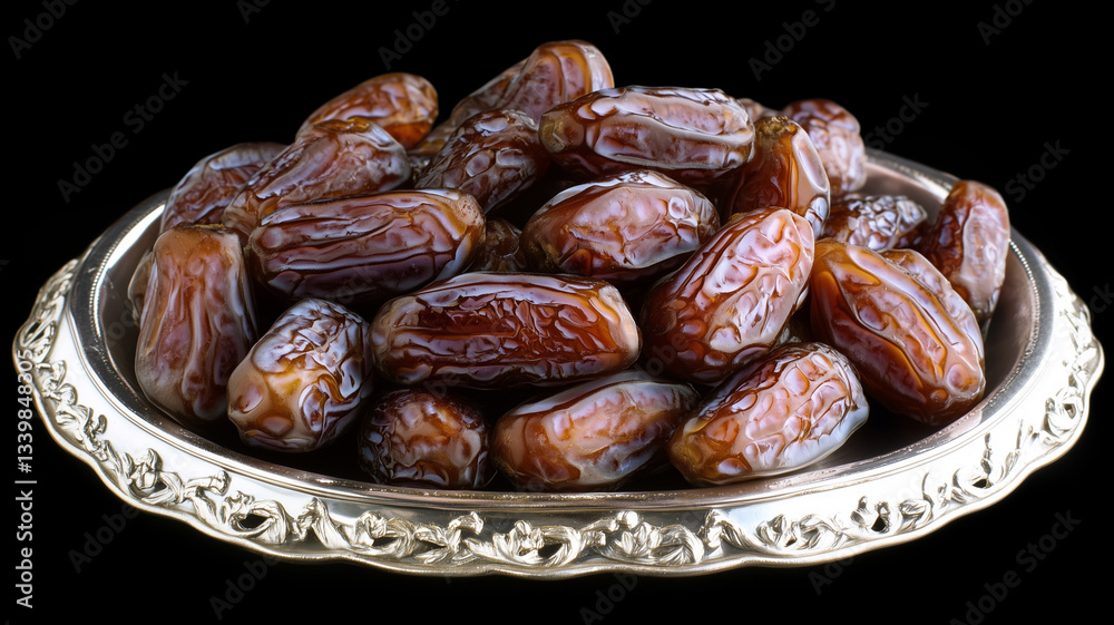 Obraz premium Traditional ramadan foods. A bowl of dates isolated on black background