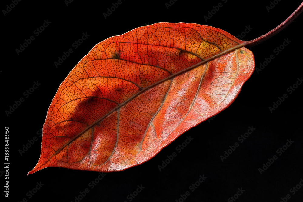 Persimmon Leaf - A broad, elliptical leaf with a waxy surface, dark green with a glossy texture and turns shades of orange and red in the fall