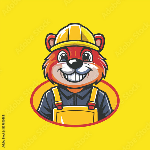 Cute Cartoon Illustration of a Beaver Mascot with Its Tail in the Shape of a Leaf
