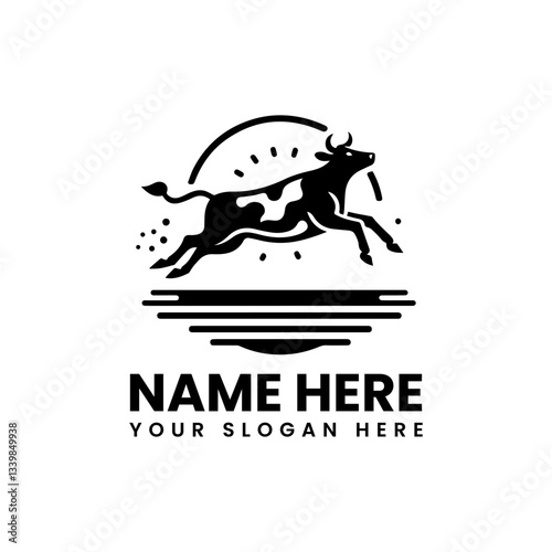 Detailed jumping cow silhouette vector logo classic farm animal motif