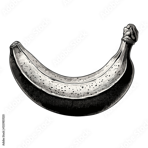 Banded Banana Illustration in Monochrome Colors Showing Ripeness