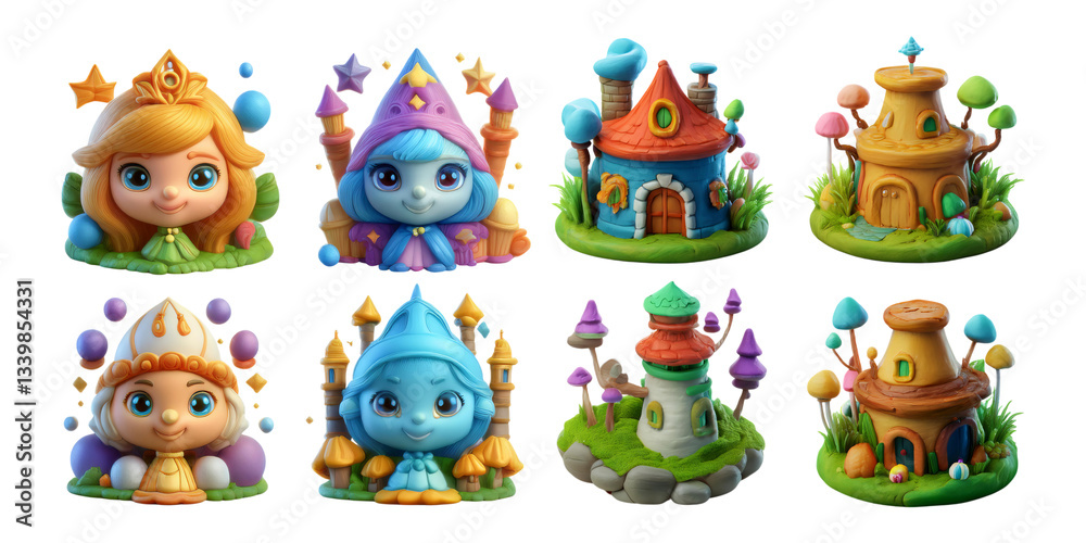 Charming Cartoon Characters and Colorful Fantasy Houses Collection, isolated on transparent background Charming Cartoon Characters and Colorful Fantasy Houses Collection, isolated on transparent background