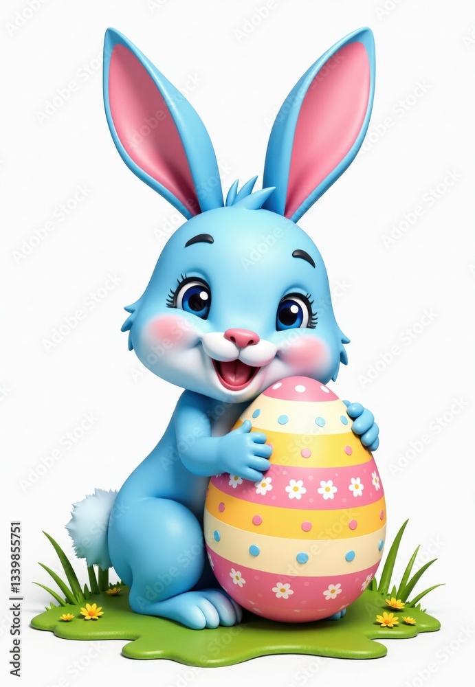 Obraz premium Cartoon Bunny with Decorated Easter Egg