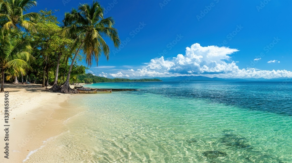 Fototapeta premium Beautiful tropical beach with blue sky and ocean water