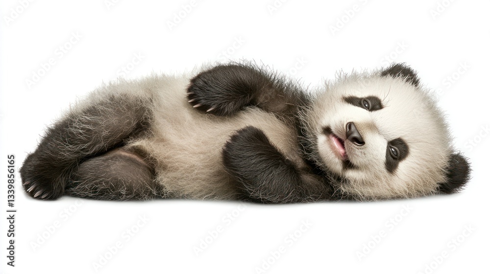 Fototapeta premium A Fluffy Panda Cub Relaxing Happily on Its Back