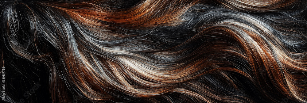 Naklejka premium Horse mane texture with flowing dark brown and black strands