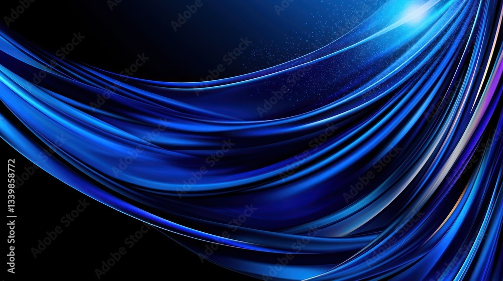 Naklejka premium Blue flowing ribbons elegantly swirl across a dark background gracefully