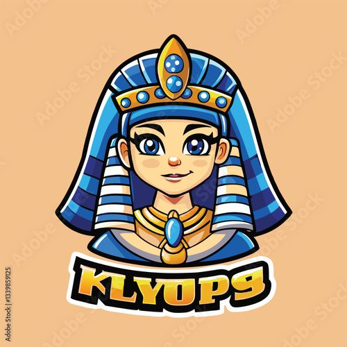 Majestic Vector Logo Illustration of Cleopatra, the Egyptian Queen Mascot in Cartoon Style