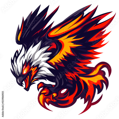 Fierce griffon logo engulfed in flames with glowing elements for esports branding and team identity