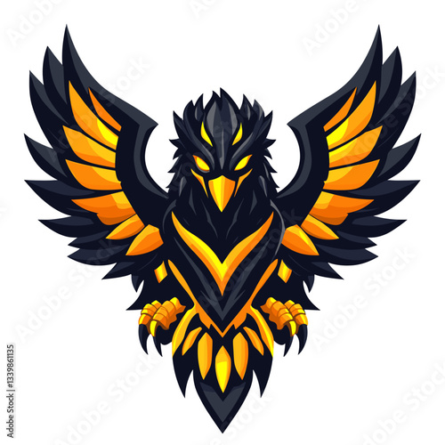 Mythical griffon esports logo showcasing glowing golden runes against a dark background
