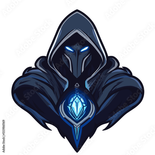 Mystical shadow sorcerer logo featuring glowing runes and dark cloak design