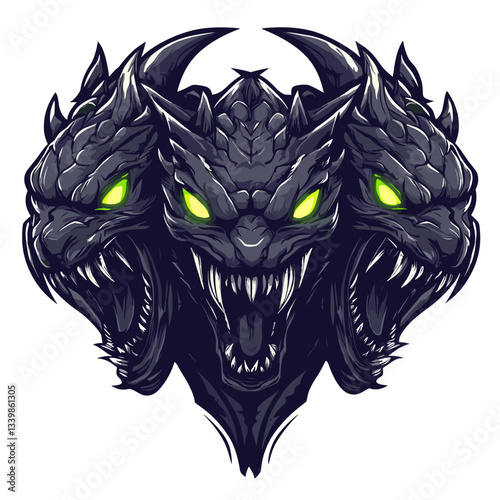 Monstrous three-headed hydra logo designed for a competitive esports team