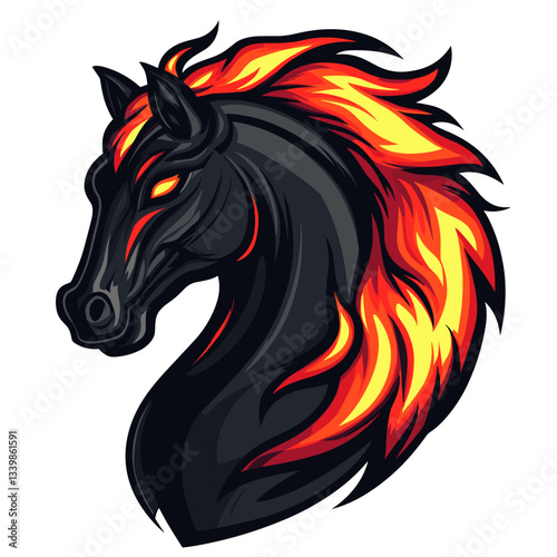 Majestic stallion logo featuring a thick flowing mane with fiery colors representing strength and agility in esports