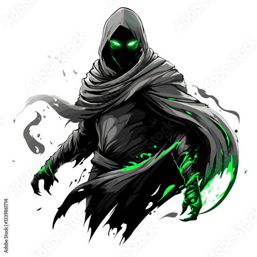 Spectral warrior logo of esports featuring a ghostly figure with a flowing cloak and glowing green accents