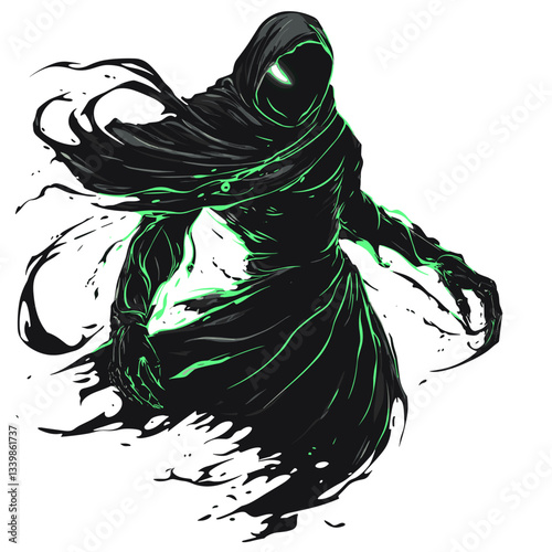 Ghostly warrior logo showcasing a spectral figure with a flowing cloak in an intense esports design