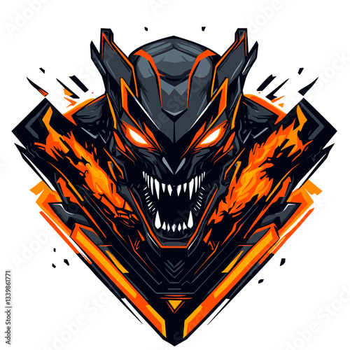 Futuristic demonic warrior design featuring glowing neon elements for esports branding