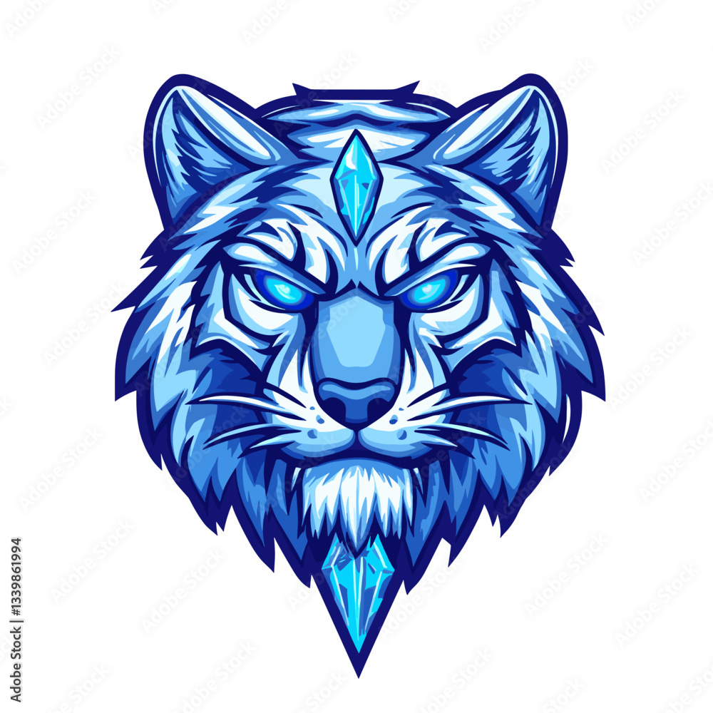 Fototapeta premium Frost-infused tiger logo designed for esports featuring sharp ice crystals and a striking blue color palette representing strength and agility