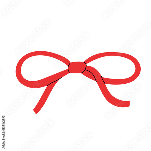 Thin and delicate red ribbon bow. Simple decorative element for wedding cards, invitations, and festive designs. Elegant and lightweight.