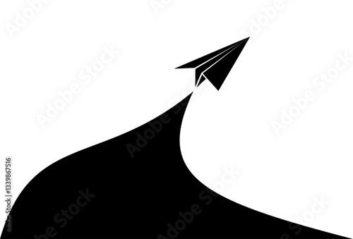 Origami paper plane goal vector design. Toy airplane icon with route. Travel, transport concept illustration to use for business strategy, summer holiday, business travel design projects. 