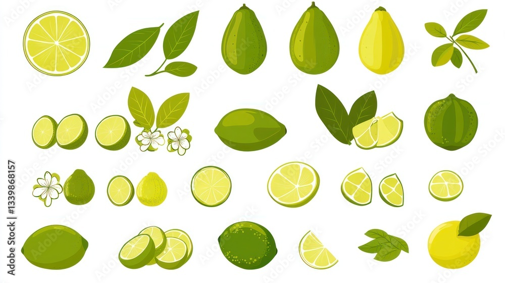 Lime Collection: A Vibrant Display of Fresh Limes, Slices, and Leaves Lime Collection: A Vibrant Display of Fresh Limes, Slices, and Leaves