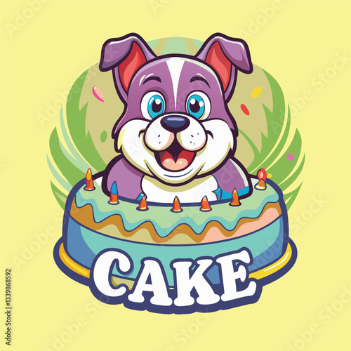 Cartoon Dog Cake Mascot with Vector Logo Illustration photo