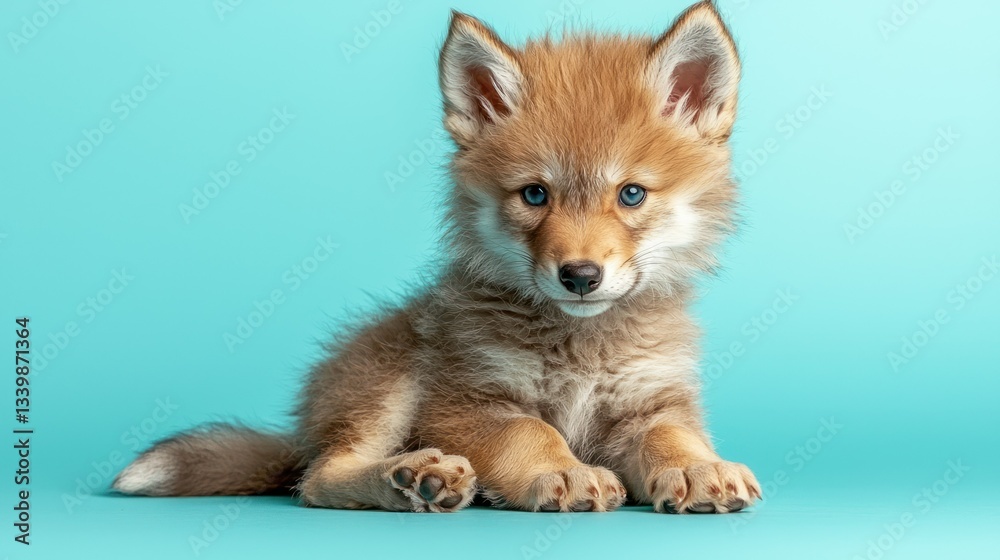 Obraz premium Adorable young wild canid pup with vibrant blue eye color