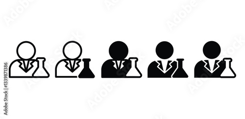 Scientist Icon Set Black and White Minimalist Pictograms Vector Design Illustration