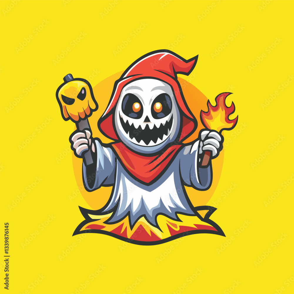 Naklejka premium Cartoon-Styled Ghost Mascot Vector Logo Illustration with Playful Expression