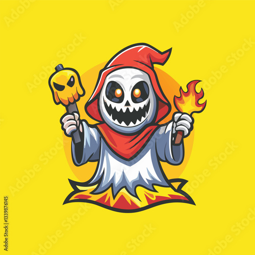 Cartoon-Styled Ghost Mascot Vector Logo Illustration with Playful Expression