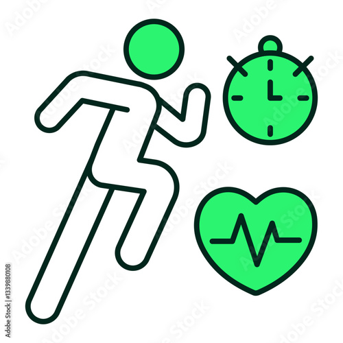 Running person with stopwatch icon representing interval training, HIIT workouts, and fitness performance, editable stroke
