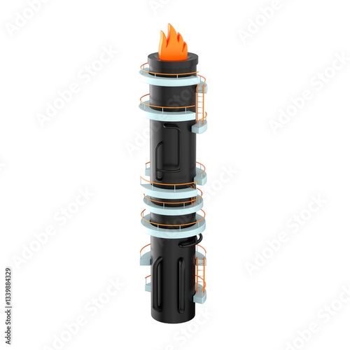 Stylized 3d icon of gas flare tower, 3d render