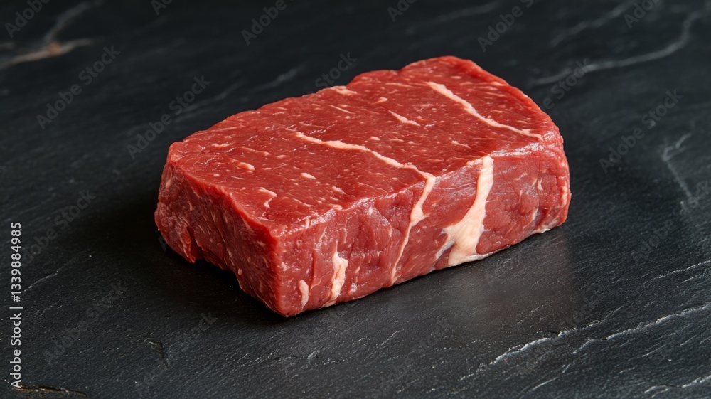 Fototapeta premium Raw Beef Steak on Dark Stone Surface