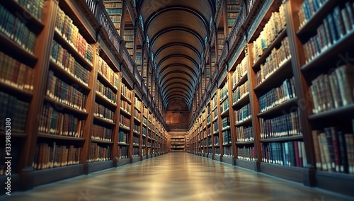 Obraz na płótnie Exploring the Grand Hall: A Journey Through Arched Aisles & Ancient Books, Discover the Library's Timeless Charm w salonie