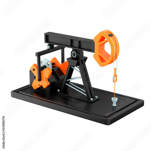 3d icon of stylized pumpjack with orange elements over white background, 3d render