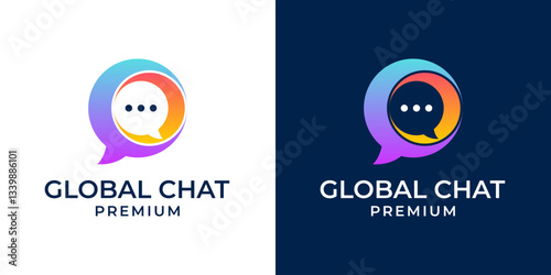 Business chat talk logo design template. Business consulting logo with circle chat icon illustration vector. Colorful global chat talk vector logo design.