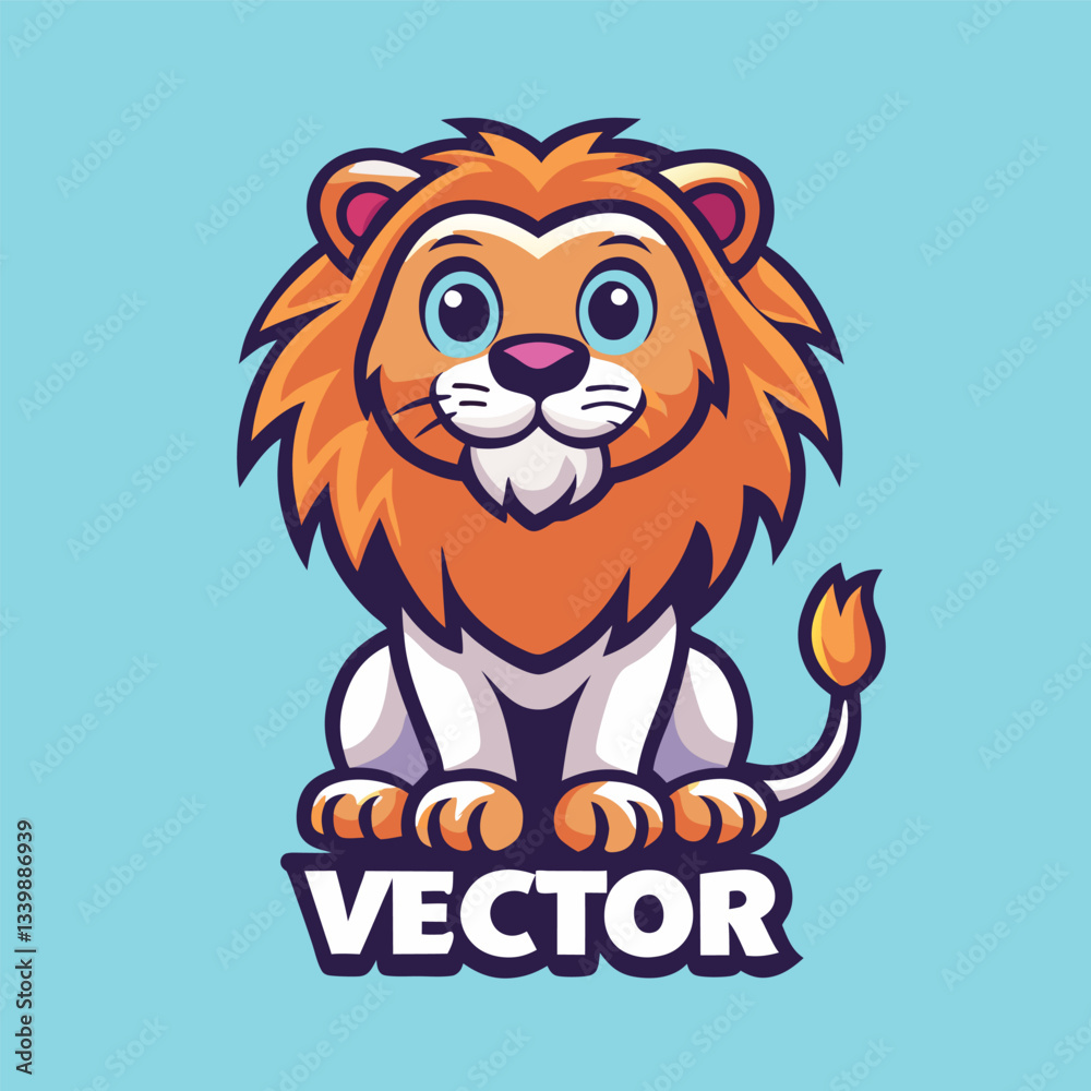 Fototapeta premium Cute Little Lion Mascot Cartoon Vector Illustration with Friendly Expression