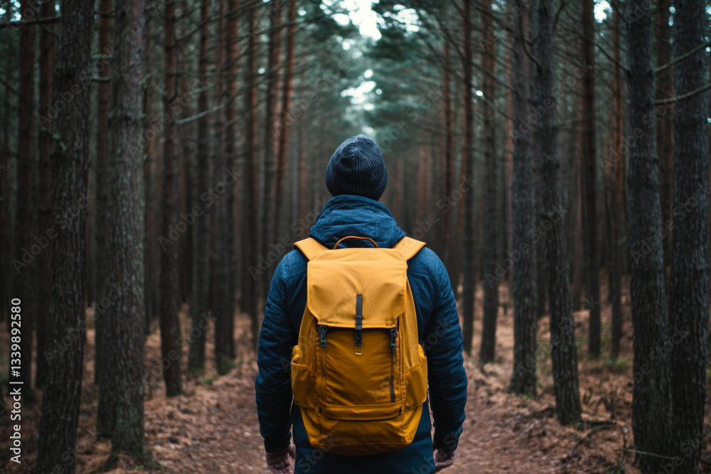 Arafed man walking down a path in a forest with a backpack Arafed man walking down a path in a forest with a backpack