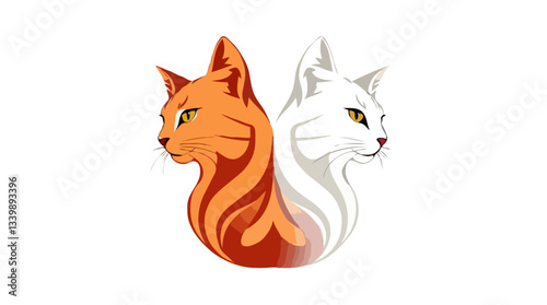 Perfect Pet Vector - Orange And White Cats Face Opposite In Harmonious Yin-Yang Minimalist Design