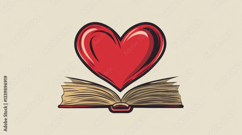 Heart Symbol Above Open Book Illustrating Love for Literature and Passion for Reading in Creative Art Style Heart Symbol Above Open Book Illustrating Love for Literature and Passion for Reading in Creative Art Style