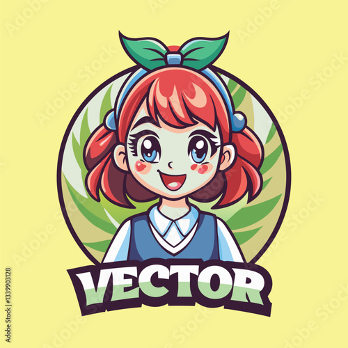 Energetic Red Cartoon Girl Mascot Vector Illustration