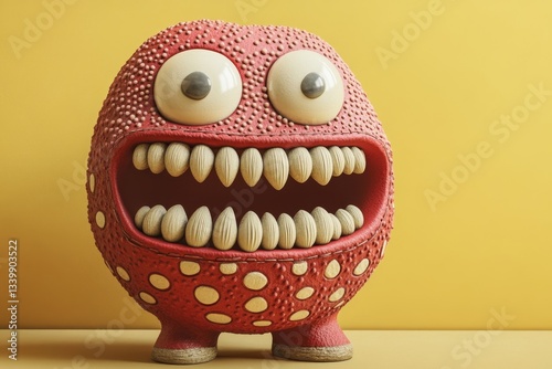 On a yellow background, a collage showcases the trend of having a big mouth that includes lips and teeth