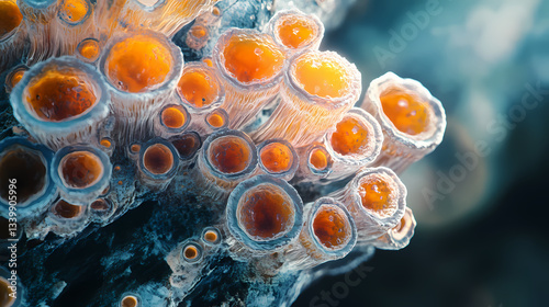 Hybridized plant structure with fungal polys nature close-up vibrant macro perspective. Fungal Harmony. Illustration