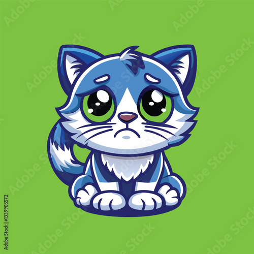 Heartbroken Kitty Mascot Cartoon with Tearful Eyes in Vector Logo Style
